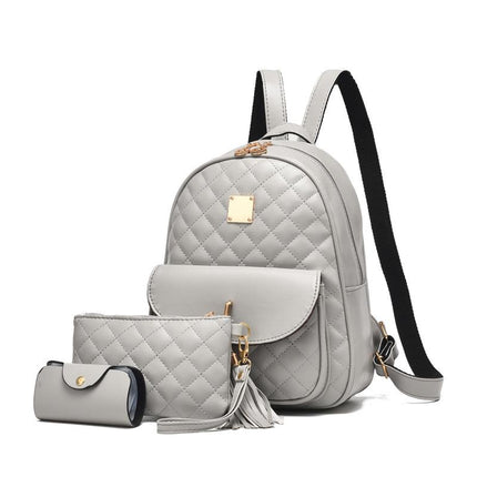 Trendy Argyle Quilted Backpack, Tassel Decor Knapsack With Makeup Bag And Coin Bag, Perfect Daypack For Everyday Use