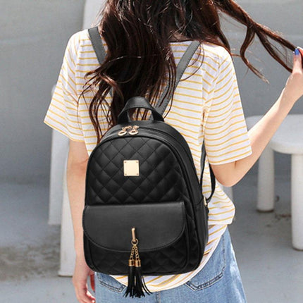 Trendy Argyle Quilted Backpack, Tassel Decor Knapsack With Makeup Bag And Coin Bag, Perfect Daypack For Everyday Use