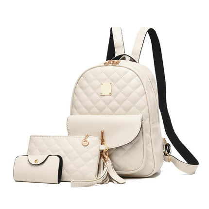 Trendy Argyle Quilted Backpack, Tassel Decor Knapsack With Makeup Bag And Coin Bag, Perfect Daypack For Everyday Use