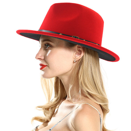 Automne et Hiver Laine Chapeau De Fedora De Mode Femme En Laine chapeau haut-de-forme Noir Chapeau Rouge Fedora Hommes L'église Panama Sombrero Chapeau