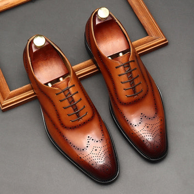 Leather Shoes Men's British Pointed Toe Business Formal Wear Lace-up Shoes Men