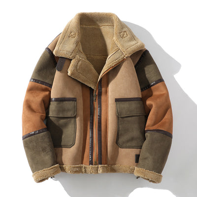 Lapels Fur Integrated Fleece Lined Padded Warm Keeping Multicolor Jacket