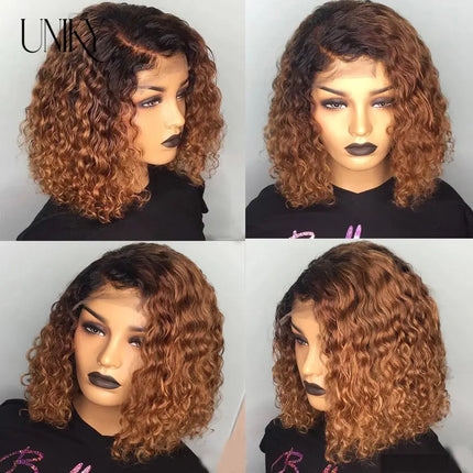 13x4 Lace Frontal Human Hair Wigs Deep Curly Short Curly Bob Wig for Black Women Brown Blonde Highlight Wig Human Hair Full Wig - Image #4