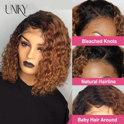 13x4 Lace Frontal Human Hair Wigs Deep Curly Short Curly Bob Wig for Black Women Brown Blonde Highlight Wig Human Hair Full Wig - Image #3