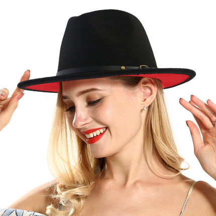 Automne et Hiver Laine Chapeau De Fedora De Mode Femme En Laine chapeau haut-de-forme Noir Chapeau Rouge Fedora Hommes L'église Panama Sombrero Chapeau