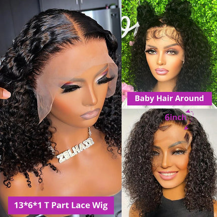 13x4 Deep Wave Lace Frontal Wig Curly Human Hair Wigs Short Bob Wig Loose Water Wave T Part Lace Front Bob Wig For Black Women HEBDO STORE