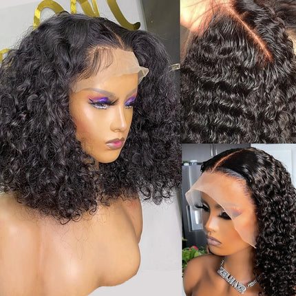 13x4 Deep Wave Lace Frontal Wig Curly Human Hair Wigs Short Bob Wig Loose Water Wave T Part Lace Front Bob Wig For Black Women HEBDO STORE