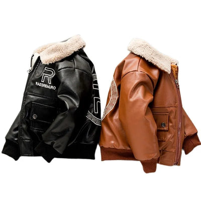 Children Jackets Boy Plush Thick Coat 2021 New Winter Casual Overcoat Kids for Boys Teenagers Outerwear Leather Coat Clothes