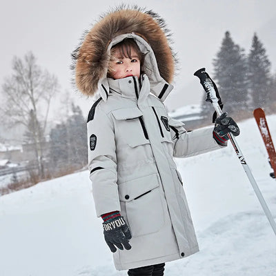 OLEKID -30 Degree Russian Winter Boys Down Jacket Hooded Fur Collar Girls Winter Coat 5-14 Years Kids Teenage Snow Outerwear