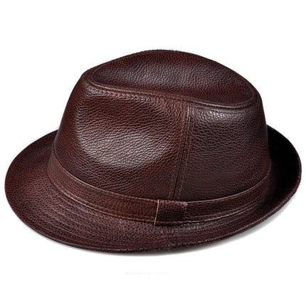 YNew 2023 Man High Quality Genuine Leather Jazz Fedora Gentleman Cow Skin Short Brim Black/Brown Top Hat Male Shows Topper