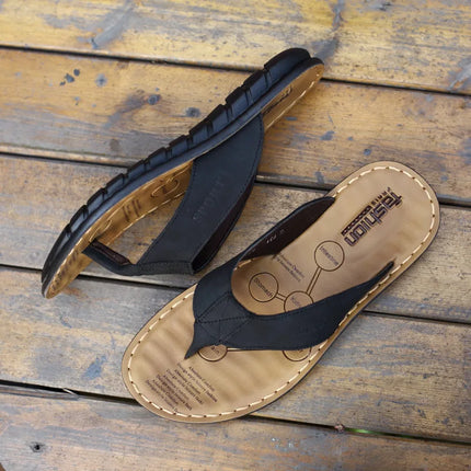 Summer Shoes Men Slippers Flip Flops Genuine Leather Non-slip Flat Mens Sandals Holiday Footwear Black Khaki