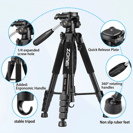 Zomei Q188 188cm Professional photography accessories video camera DSLR tripod for phone with phone holder HEBDO STORE