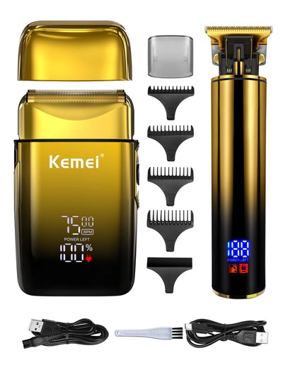KEMEI 2-in-1 Electric Hair Trimmer Set Men's Foil Shaver Professional Razor Barber Haircut Kit Beard Trimmer with LCD Display