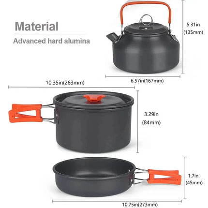 Camping Cooking set Camping Cookware Travel Tableware Outdoor Picnic Set Teapot For 2-3 Peaple Non-stick pots assorted sets HEBDO STORE