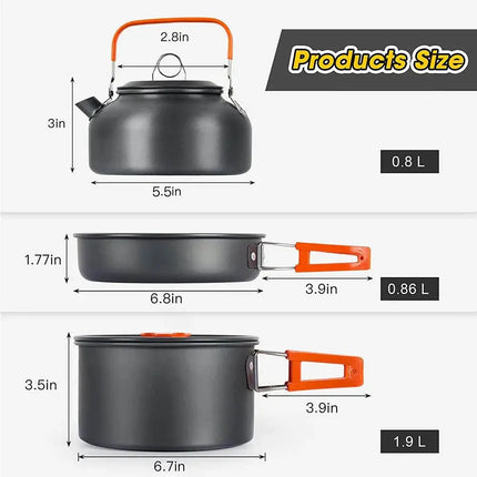 Camping Cooking set Camping Cookware Travel Tableware Outdoor Picnic Set Teapot For 2-3 Peaple Non-stick pots assorted sets HEBDO STORE