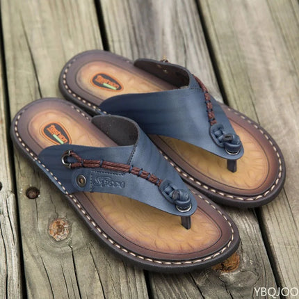 Summer Handmade Leather Slippers Trendy Fashion Men's Flip-flops Outdoor Breathable Comfortable Men and Simple Sandals