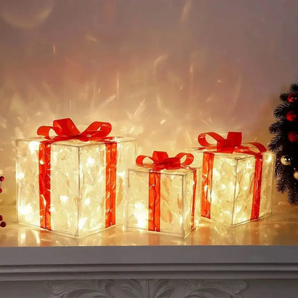 New-Christmas Glowing Gifts Box Decoration Ornament With Bow Lighting Box Outdoor Light Lighting Xmas 2024 Home Yard Decor HEBDO STORE