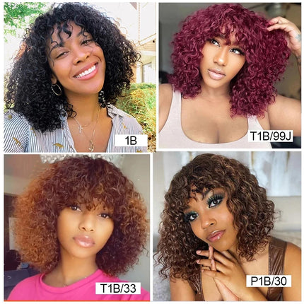 200% Density Jerry Curl Short Pixie Cut Bob Wig Ombre 1B/33 Brazilian Human Hair Wigs With Bang Natual Black Red 99j Remy Hair HEBDO STORE