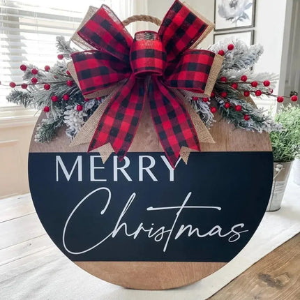 Merry Christmas Wooden Hangings Sign Christmas Wreaths Front Door Sign Festive Outdoor Home Ornament 2025 New Year Festival Prop HEBDO STORE