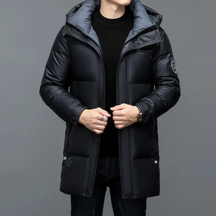 -30° New Fashion Men 90% White Hooded Duck Down Jackets Men's Thick Warm Waterproof Parka Overcoat Down Coat HEBDO STORE