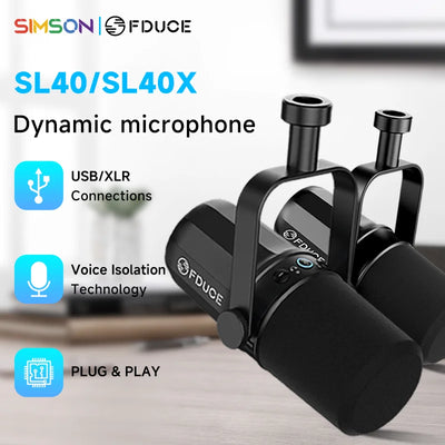 FDUCE SL40X/SL40 USB/XLR Dynamic Microphone With Built-in Headset Output & Sound Insulation,For Podcasts,Games, Live Broadcast
