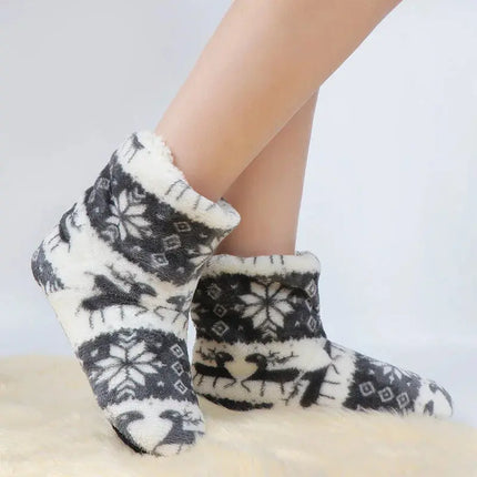 2pcs Women Warm Floor Socks Winter Thickened Plush Anti Skid Boots Soft Furry Indoor Shoes Christmas New Year Slipper Shoes Boot HEBDO STORE