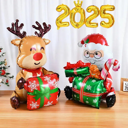 Standing Santa Claus Foil Balloon 2025 Number Balloons Christmas Decoration For Home Navidad  New Year Party 2025 Decor Supplies HEBDO STORE