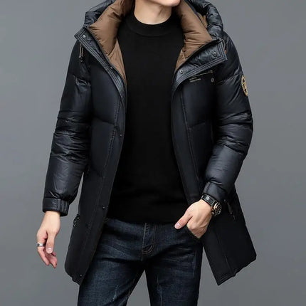 -30° New Fashion Men 90% White Hooded Duck Down Jackets Men's Thick Warm Waterproof Parka Overcoat Down Coat HEBDO STORE