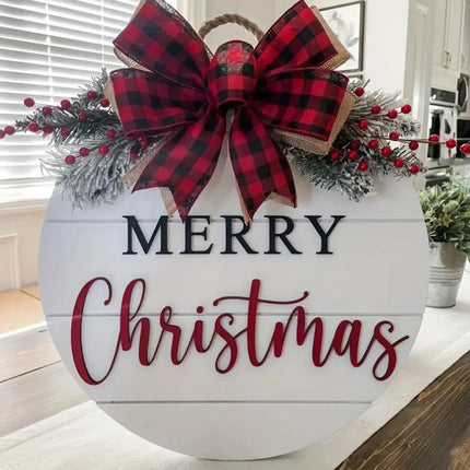 Merry Christmas Wooden Hangings Sign Christmas Wreaths Front Door Sign Festive Outdoor Home Ornament 2025 New Year Festival Prop HEBDO STORE