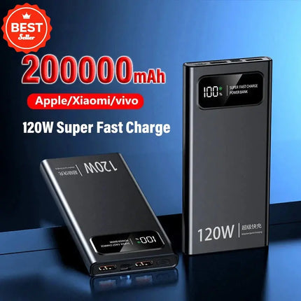 120W Mobile Power Bank Super Fast Charge 200000mAh Large Capacity Fast Charge Battery External Battery Mobile Power Bank HEBDO STORE