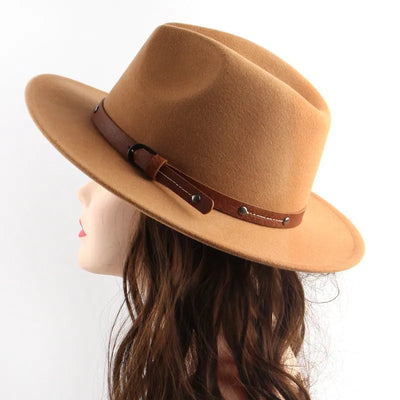 New British Style Wool Fedoras Hat With Belt Men Women