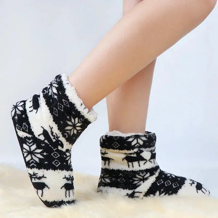 2pcs Women Warm Floor Socks Winter Thickened Plush Anti Skid Boots Soft Furry Indoor Shoes Christmas New Year Slipper Shoes Boot HEBDO STORE