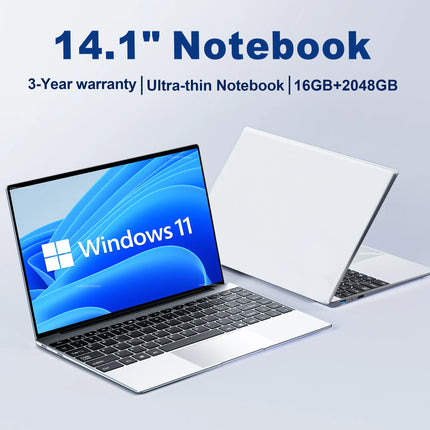 14.1" Ultra Slim Laptop 16GB RAM 2TB SSD Intel N3700 Notebook Gamer  1920*1080  Display Office Study Computer PC Windows 11 Pro HEBDO STORE