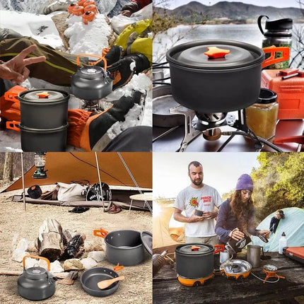 Camping Cooking set Camping Cookware Travel Tableware Outdoor Picnic Set Teapot For 2-3 Peaple Non-stick pots assorted sets HEBDO STORE