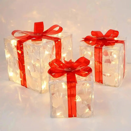 New-Christmas Glowing Gifts Box Decoration Ornament With Bow Lighting Box Outdoor Light Lighting Xmas 2024 Home Yard Decor HEBDO STORE