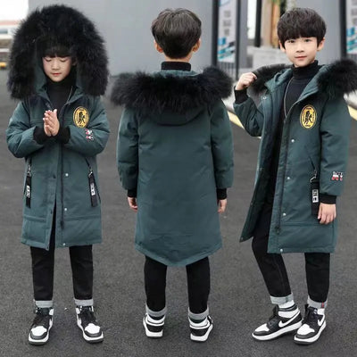 Winter Boys Thicken Long Jackets For kids 4-16Y Keep Warm Casual Hoodies Kids Coats Long Sleeve Children Windbreaker Outerwear