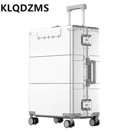 KLQDZMS Suitcase with Wheels Full Aluminum Magnesium Alloy Trolley Case Men 20 "24" 28 Inch Boarding Box Women's Luggage