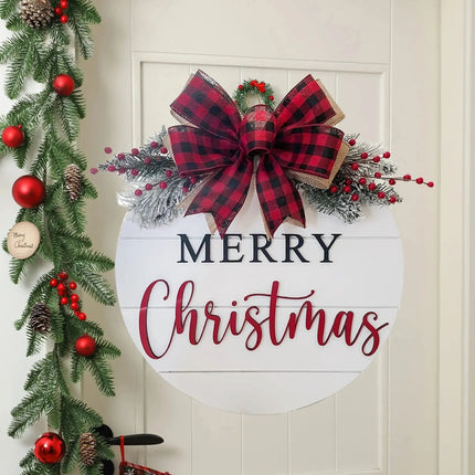 Merry Christmas Wooden Hangings Sign Christmas Wreaths Front Door Sign Festive Outdoor Home Ornament 2025 New Year Festival Prop HEBDO STORE