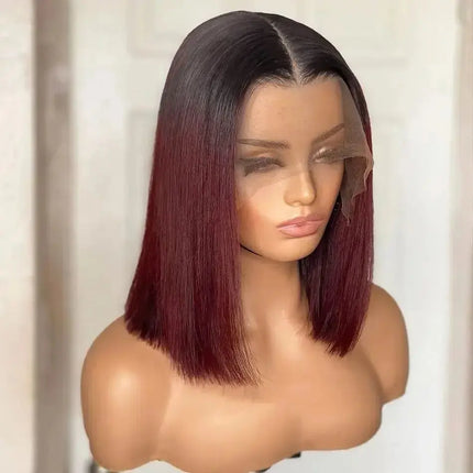 1B/99J Burgundy Short Straight Bob Human Hair Wigs Brazilian Lace Front Human Hair Wigs Pre Plucked T Part Lace Wigs Remy Hair Hebdo Store