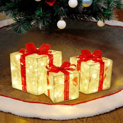 New-Christmas Glowing Gifts Box Decoration Ornament With Bow Lighting Box Outdoor Light Lighting Xmas 2024 Home Yard Decor HEBDO STORE