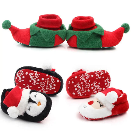 Baby Shoes for Winter Christmas Infant Shoes Cute Santa for Boys and Girls 11CM/12CM/13CM 0-12 Months Warm Lining Inside Soft HEBDO STORE