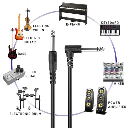 10 Feets 3M Guitar Amplifier Cable Cord Electric Guitar Violin Bass Instruments Leads LP ST Straight To Right Angle 6.35mm Plug - Image #2