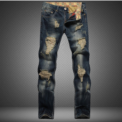 Ripped Trendy Men's Jeans Straight Leg Slim Fit Personality