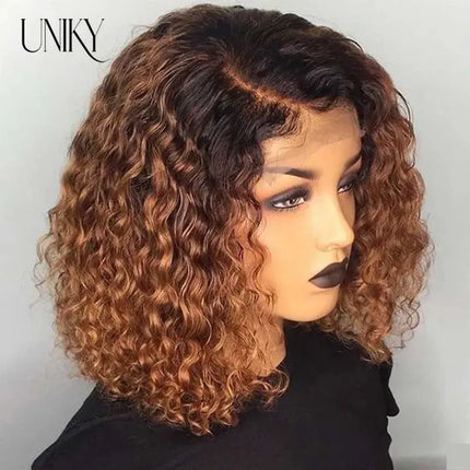 13x4 Lace Frontal Human Hair Wigs Deep Curly Short Curly Bob Wig for Black Women Brown Blonde Highlight Wig Human Hair Full Wig - Image #2